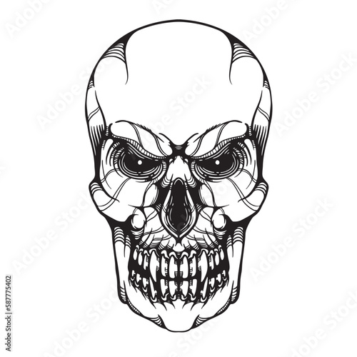 black and white skull tattoo artwork illustraiton