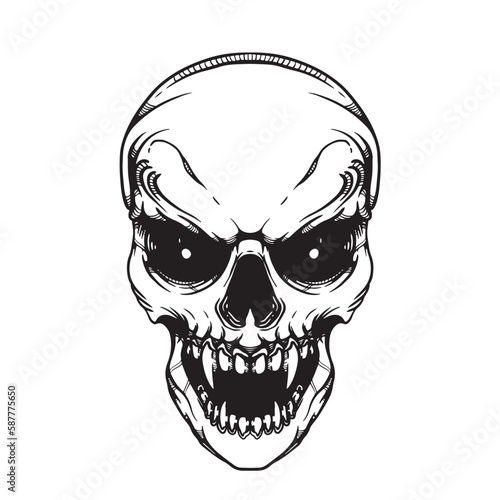 black and white skull tattoo artwork illustraiton