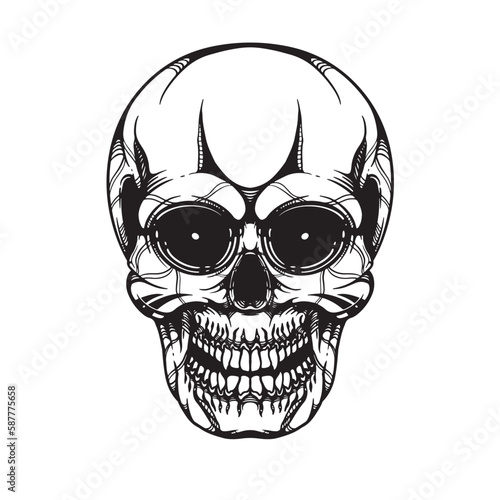 black and white skull tattoo artwork illustraiton