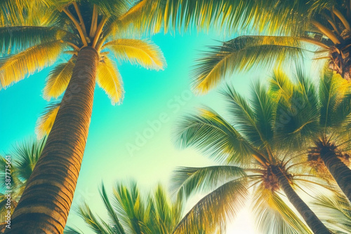 Blue sky and palm trees. Generative AI