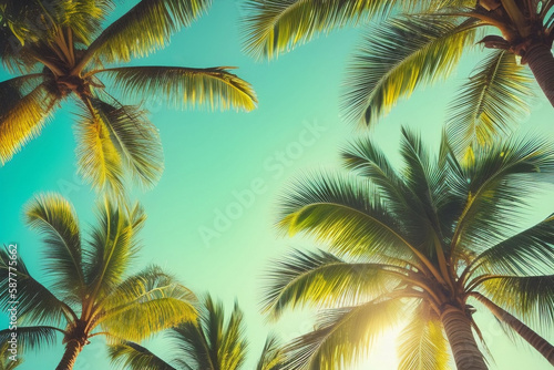 Blue sky and palm trees. Generative AI