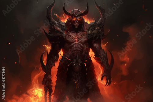 Ruler of the Underworld and hell - a powerful leader of the dark realm. Fiery Lord - a cruel creature, commanding an army. Dark Master - a sinister figure, controlling shadows and darkness. 3D art © Zakhariya