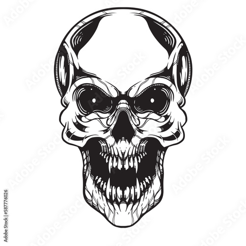 black and white skull tattoo artwork illustraiton