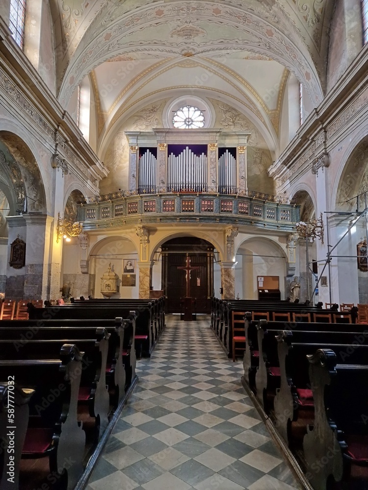 RIJEKA,CROATIA - JANUARY,2023 Church of the Assumption of the Blessed Virgin Mary is the principal seaport and the third-largest city in Croatia. Interior of christian church 
