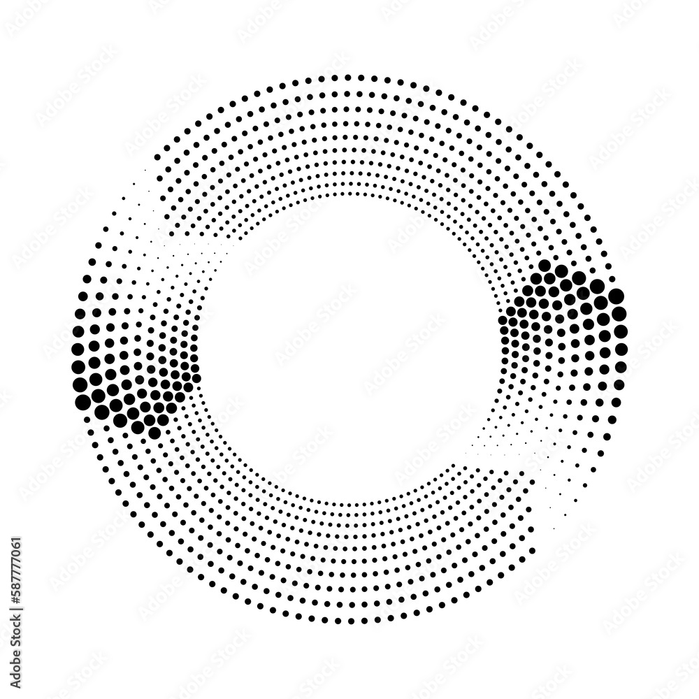 Black  halftone dotted lines  in circle  form. Geometric art. Design element for border frame, round logo, tattoo, sign, symbol, badge, emblem, social media, prints, template, pattern, backdrop