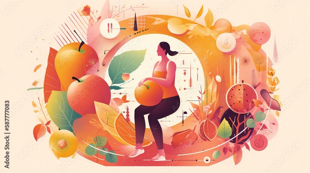 Naklejka premium Illustration that captures the essence of health and wellness in the digital age. Created using Generative AI.