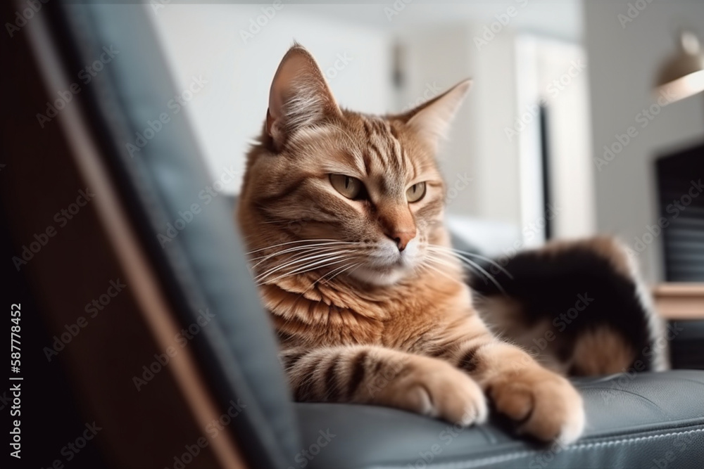 A fluffy Persian cat in a luxurious and large apartment, its luxurious fur and expressive face create a warm and inviting scene, emphasizing the cat's elegance and beauty, generative ai.
