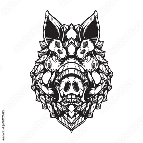 black and white boar tattoo artwork illustration