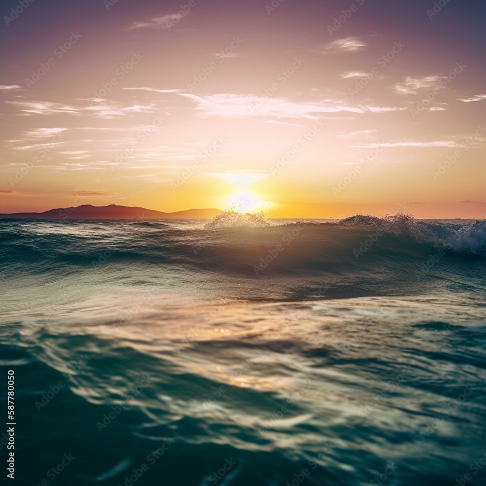 Fototapeta premium golden hour, sea, ocean Generative AI