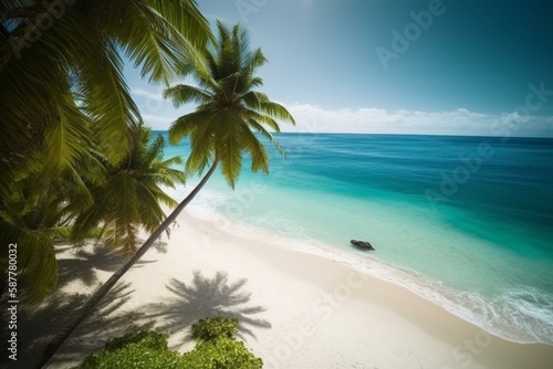  green palms in the beach, ocean, sunny Generative AI