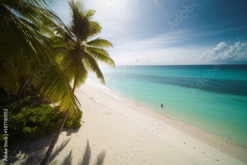  green palms in the beach, ocean, sunny Generative AI
