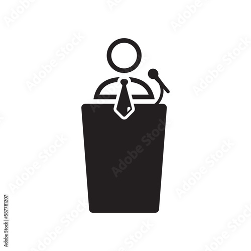 Speaker vector icon. Podium speech sign. Conference presentation speech icon. Tribune orator speech sign. Audience spokesman symbol. Politician pictogram. UX UI icon