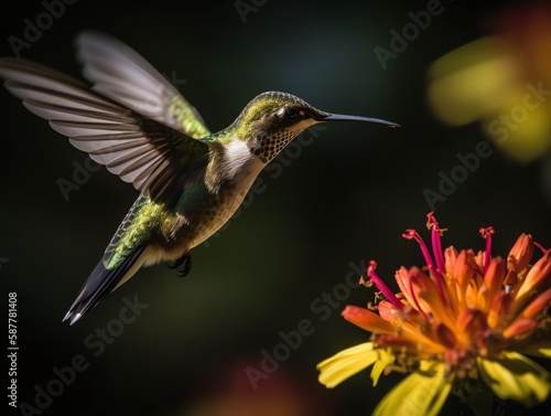Ruby-throated Hummingbird (archilochus colubris) in flight