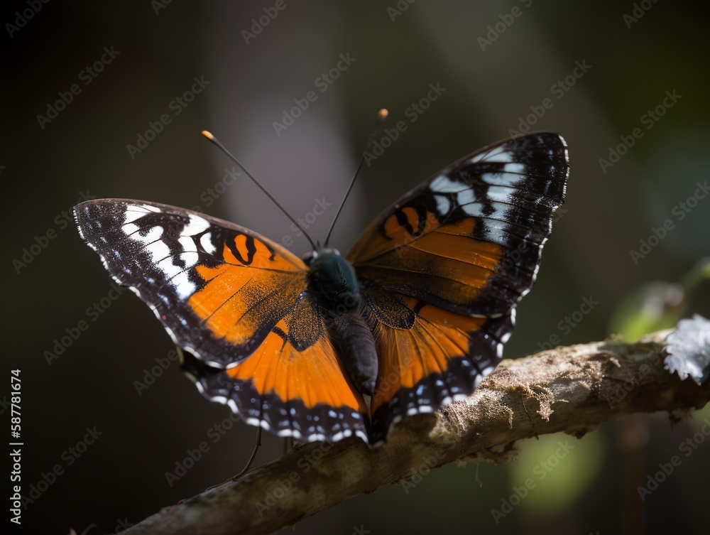 Butterfly on a branch in a tropical forest Butterfly on a branch in a tropical forest