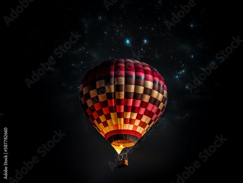 Hot air balloon against night sky with stars. 3d illustration.