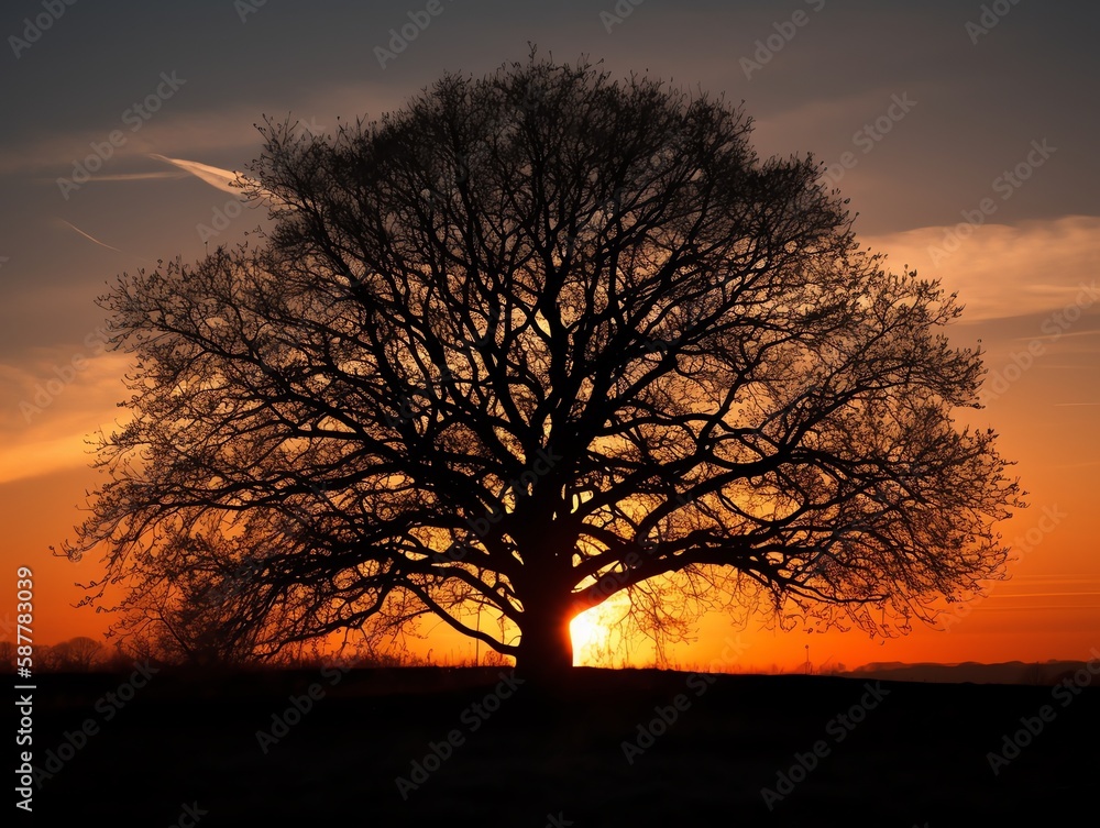 Silhouette of a tree at sunset, with a beautiful sky