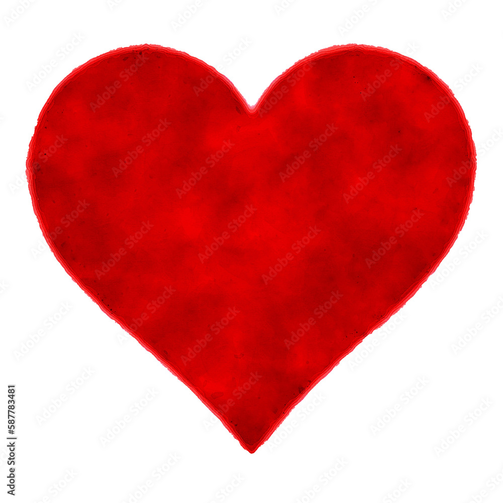 red heart on a transparent background in watercolors
