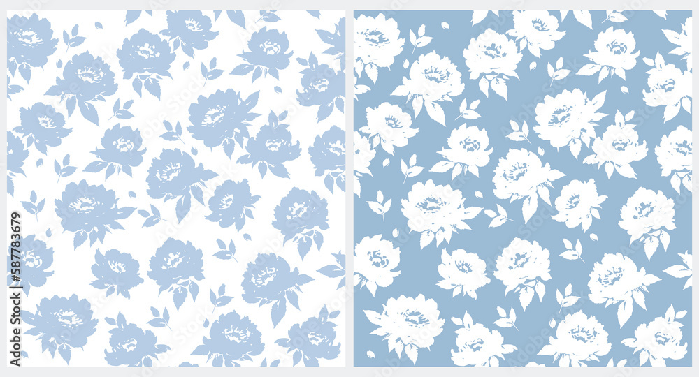 Abstract Hand Drawn Floral Seamless Vector Pattern. Roses Isolated on a White and Light Blue Background. Abstract Blossom Garden Design. Floral Repeatable Print ideal for Fabric, Textile. Abstract Hand Drawn Floral Seamless Vector Pattern. Roses Isolated on a White and Light Blue Background. Abstract Blossom Garden Design. Floral Repeatable Print ideal for Fabric, Textile.