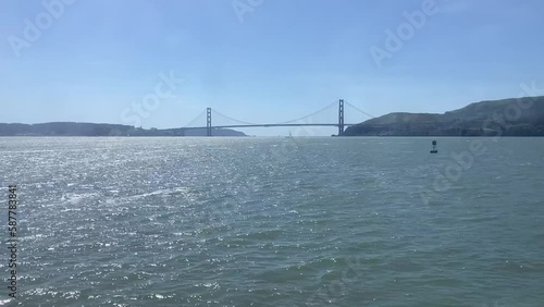 The Golden Gate Bridge as seen from the San Francisco Bay on a beautiful, sunny day.