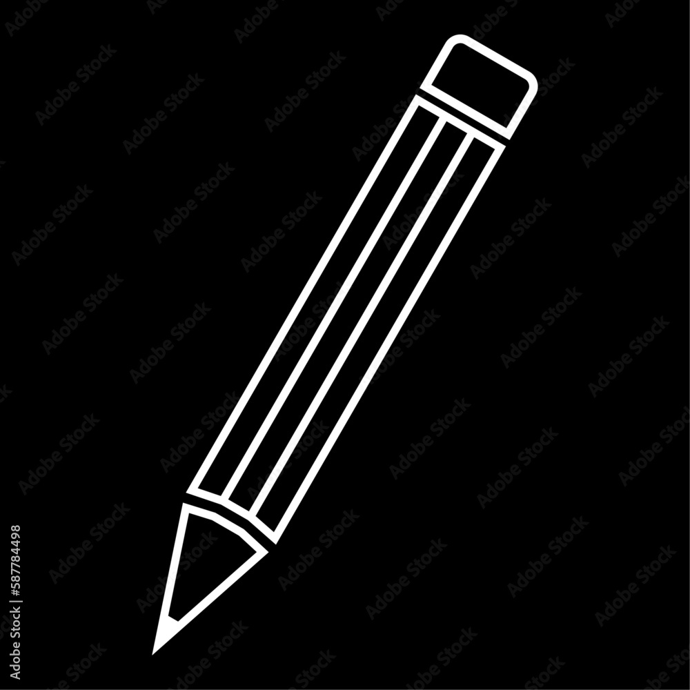 Pencil, flat style simple white color line outline vector object. Symbol logo for web, app, mobile, design, school, label, sticker, stamp concept isolated on dark background. Pencil, flat style simple white color line outline vector object. Symbol logo for web, app, mobile, design, school, label, sticker, stamp concept isolated on dark background.