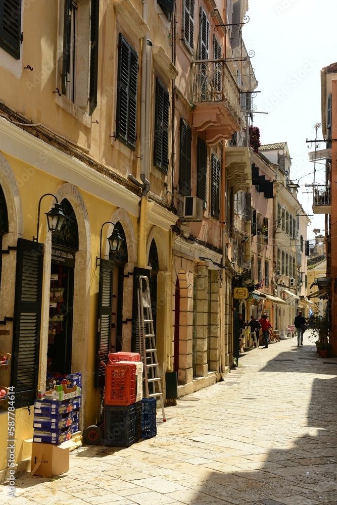 Corfu town, Corfu island, Greece- The narrow charming streets of the capital in Spring.