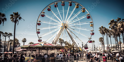 The iconic Ferris wheel in Santa Monica, United States, provides an amusement that can be enjoyed by all. - generative ai