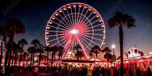 The Ferris Wheel in Santa Monica, United States, provides a thrilling amusement for onlookers. - generative ai.