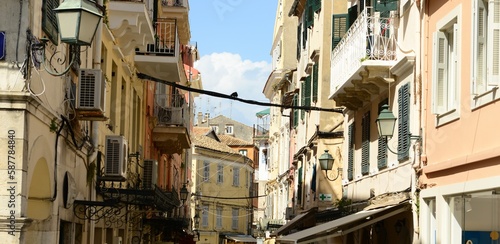 Corfu town, Greece- The grandeur of the old traditional buildings on the main high street.