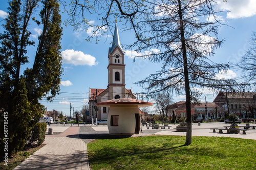 View on the catholic church Saint Vendelin in Jimbolia, Romania. photo