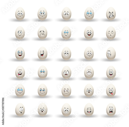 A fun and expressive cartoon egg character in various emotions. Perfect for a cheerful mascot or playful design.