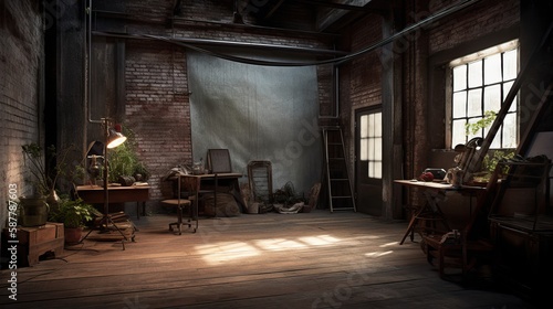 Wallpaper Mural Industrial Studio Background Visualization - Generative AI	 Torontodigital.ca