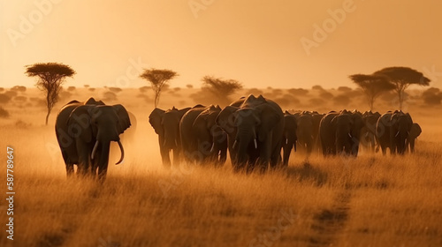 Elephants in Amboseli National Park, Kenya, Africa.generative ai © S...