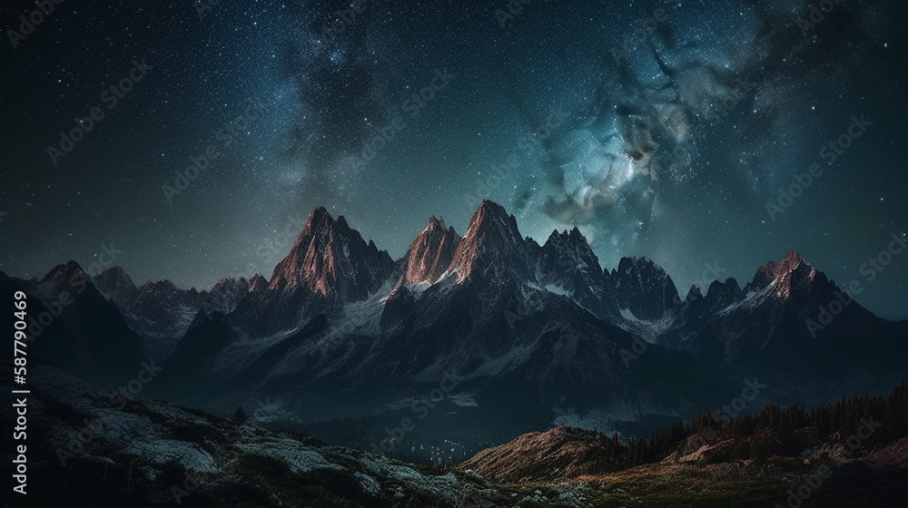 Mountain landscape with stars and milky way.generative ai Mountain landscape with stars and milky way.generative ai