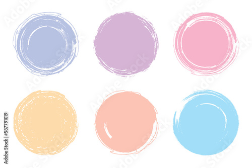 Beautiful oil pastel round design elements. Set of hand drawn brush sketches. Vector circular grunge doodle for post note design element. Vector illustration.