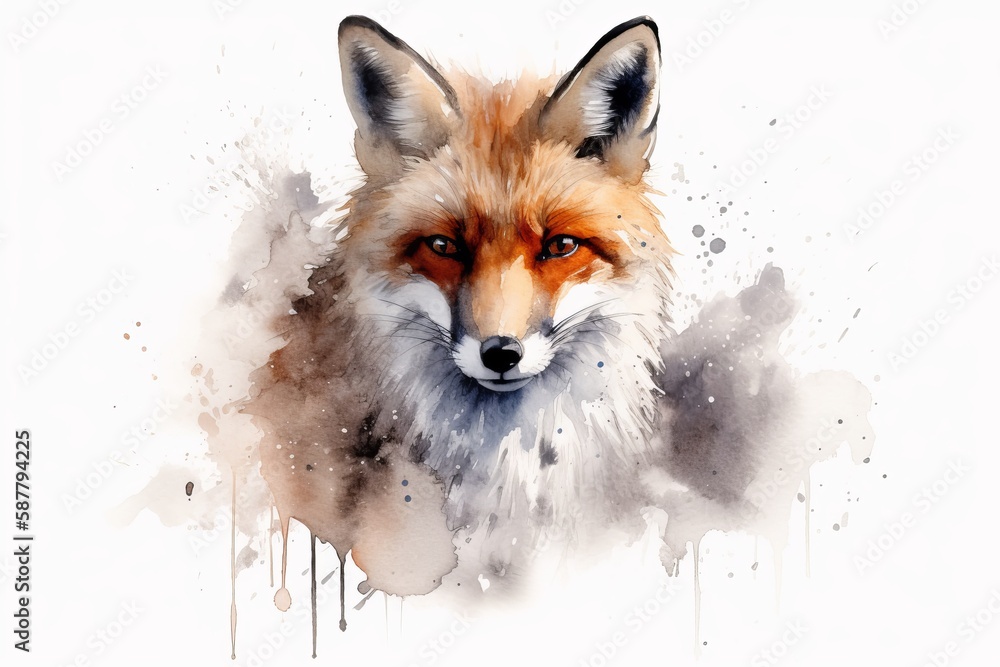 Fototapeta premium Cute Fox Watercolor. Generative AI 