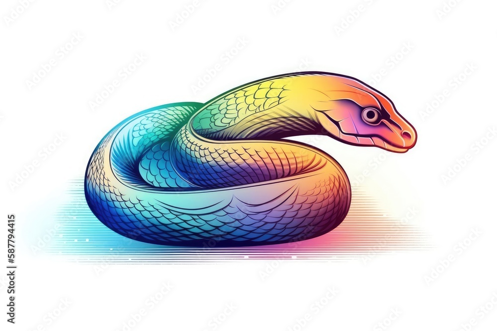 Fototapeta premium rainbow colored snake on a white background. Generative AI