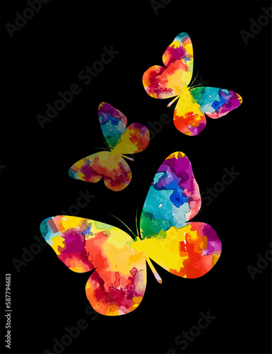 Colored butterfly on a black background. Mixed media . Vector illustration © Мария Неноглядова