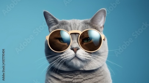 Funny cat with sunglasses isolated. Generative ai