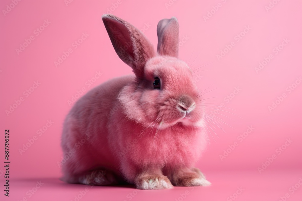 cute pink bunny sitting on a vibrant pink background. Generative AI cute pink bunny sitting on a vibrant pink background. Generative AI