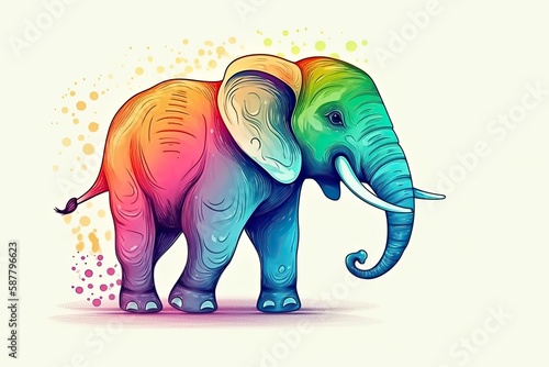 vibrant elephant standing on a white background. Generative AI