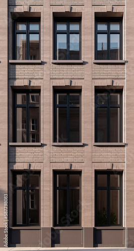 Moderna fachada de un edificio de oficinas en tonos claros. Ilustración de IA generativa