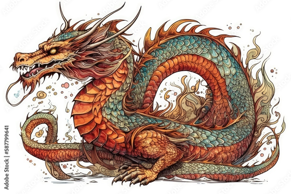 Obraz premium fierce dragon on a clean white background. Generative AI