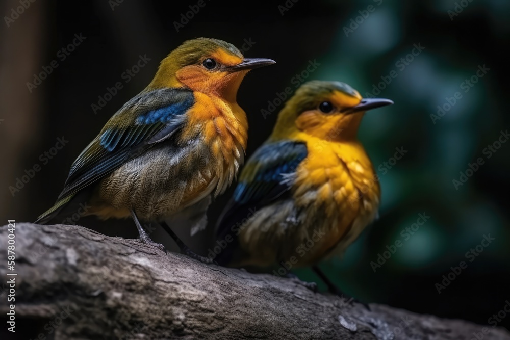 Beautiful two bird with blurred background Generative AI