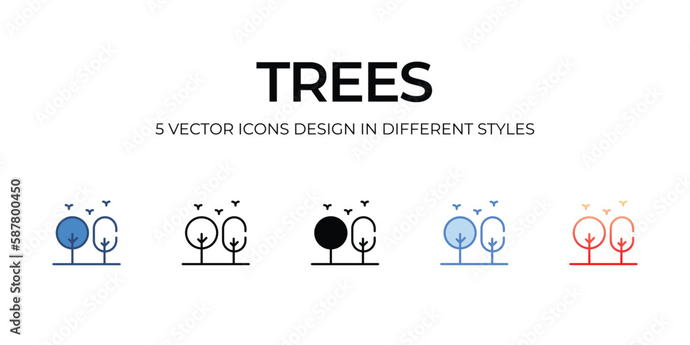 Trees Icon Design in Five style with Editable Stroke. Line, Solid, Flat Line, Duo Tone Color, and Color Gradient Line. Suitable for Web Page, Mobile App,UI,UX, and GUI design Trees Icon Design in Five style with Editable Stroke. Line, Solid, Flat Line, Duo Tone Color, and Color Gradient Line. Suitable for Web Page, Mobile App,UI,UX, and GUI design