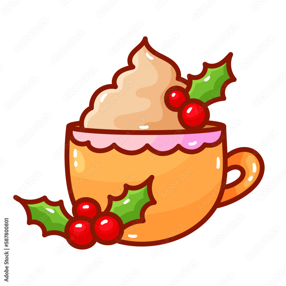 Hot chocolate mug, decorated with Christmas decorations, great for decor, mug with candy on a white background Hot chocolate mug, decorated with Christmas decorations, great for decor, mug with candy on a white background