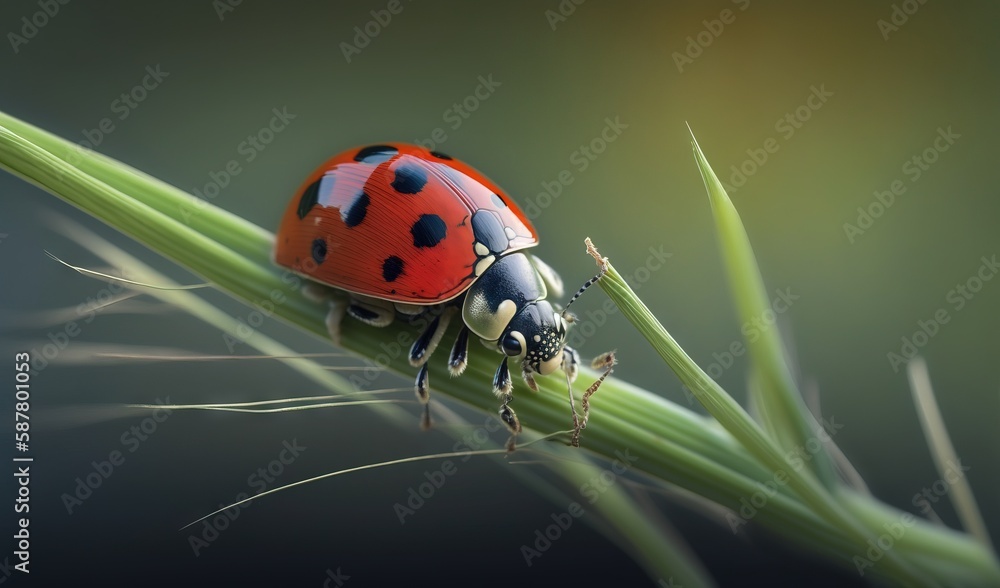 a lady bug sitting on top of a green plant stem. generative ai a lady bug sitting on top of a green plant stem. generative ai