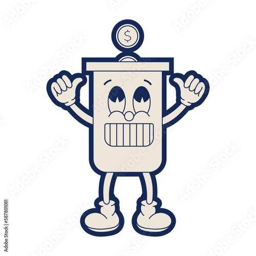 Money sticker in retro style. Hand drawn doodle style. Vintage stickers from the 70s. Vector illustration.