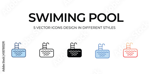 Swiming Pool Icon Design in Five style with Editable Stroke. Line, Solid, Flat Line, Duo Tone Color, and Color Gradient Line. Suitable for Web Page, Mobile App, UI, UX�and�GUI�design.