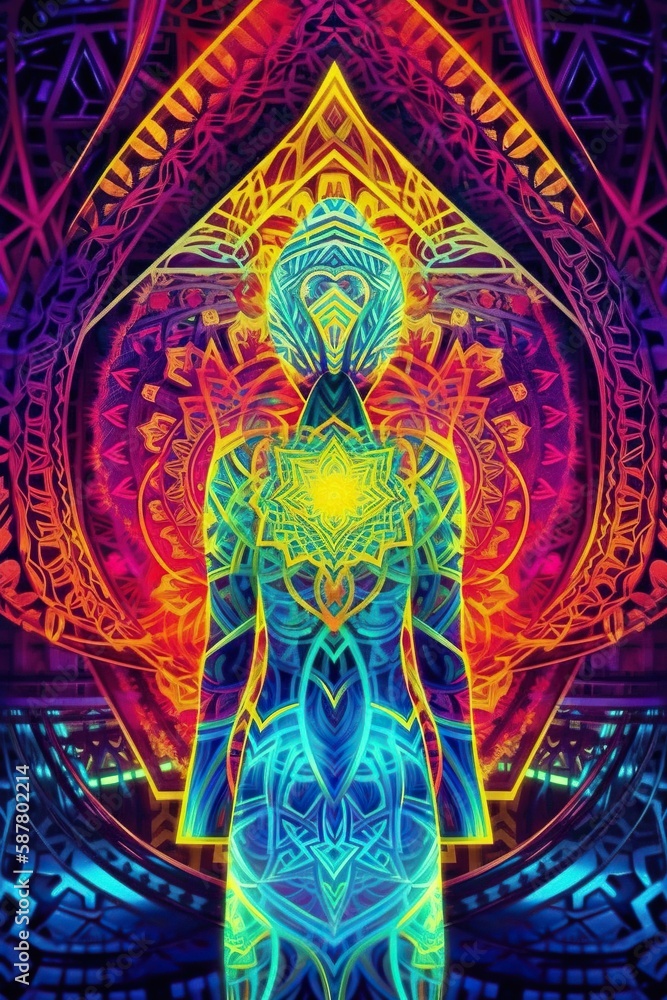 Fototapeta premium Feminine Psychedelia: Bold and Vibrant Ethereal Digital Artwork of a Woman. Generative AI.