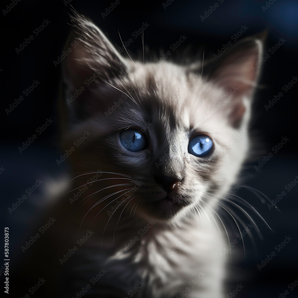 Up close and personal with a stunning Siamese kitten, Generative IA